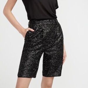 Express High Waisted Sequin Fussy Bermuda Shorts Black Sz 2 Taylor Swift Tour